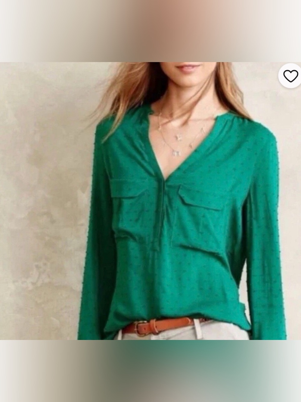 Women’s Anthropology Maeve Long Sleeve Blouse Size 0 in Emerald Green - Picture 8 of 8